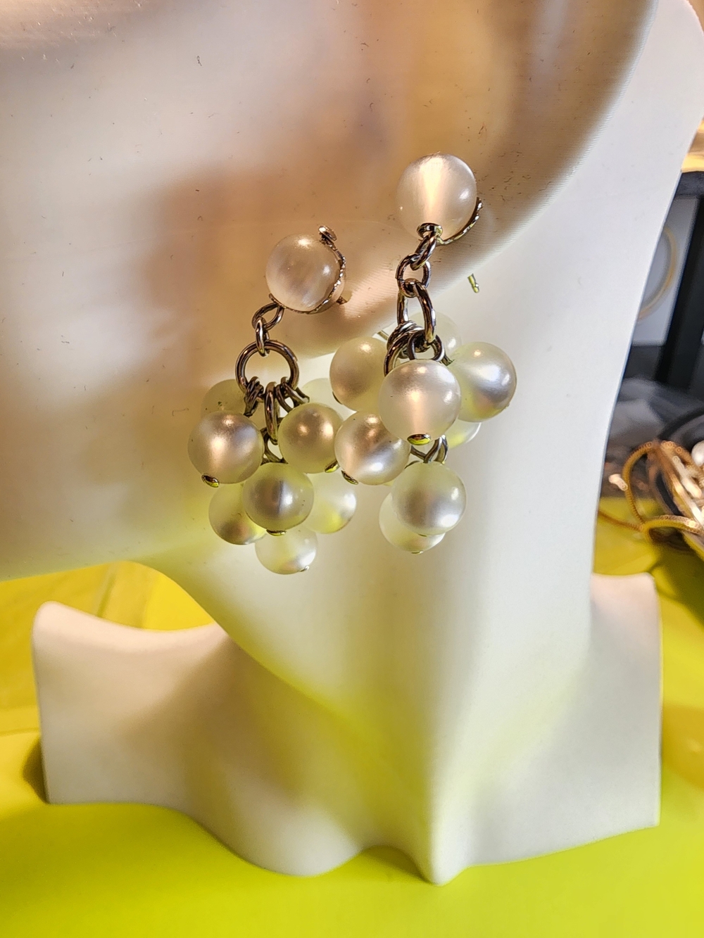 Elegant Frosted Pearl Cluster Drop Earrings - White